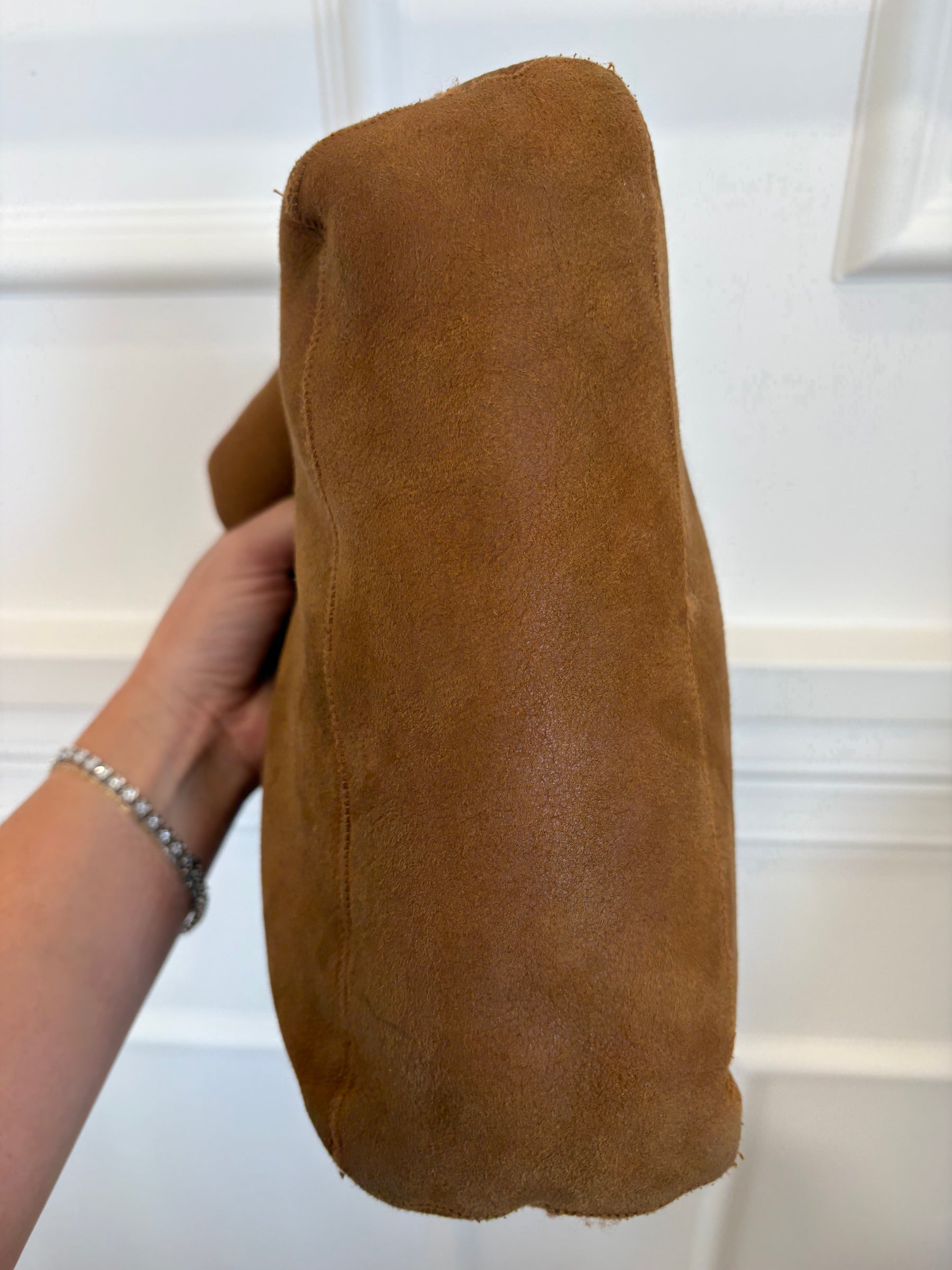 Chanel Tan Nubuck and Shearling Slouchy Flap Bag