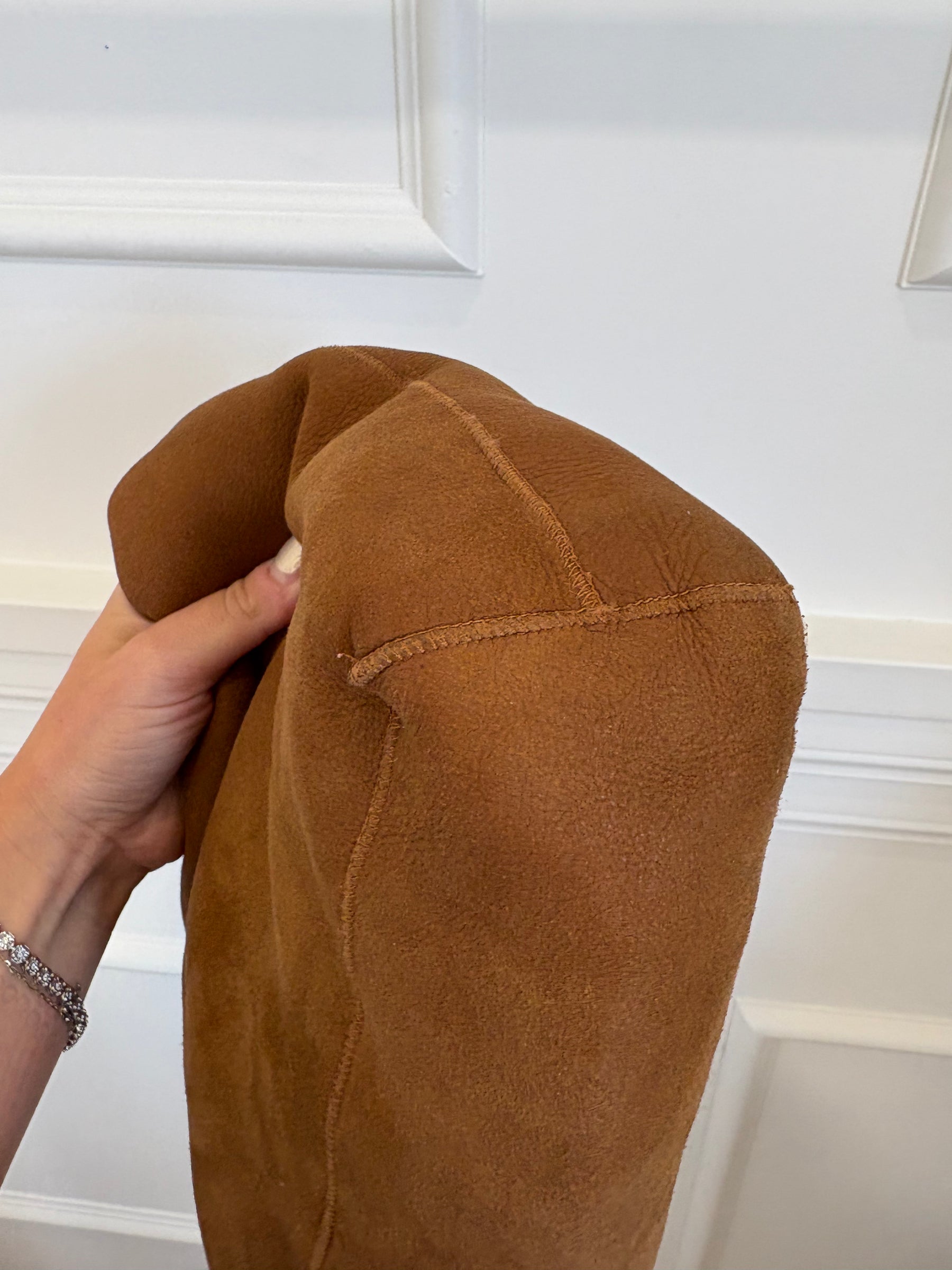 Chanel Tan Nubuck and Shearling Slouchy Flap Bag