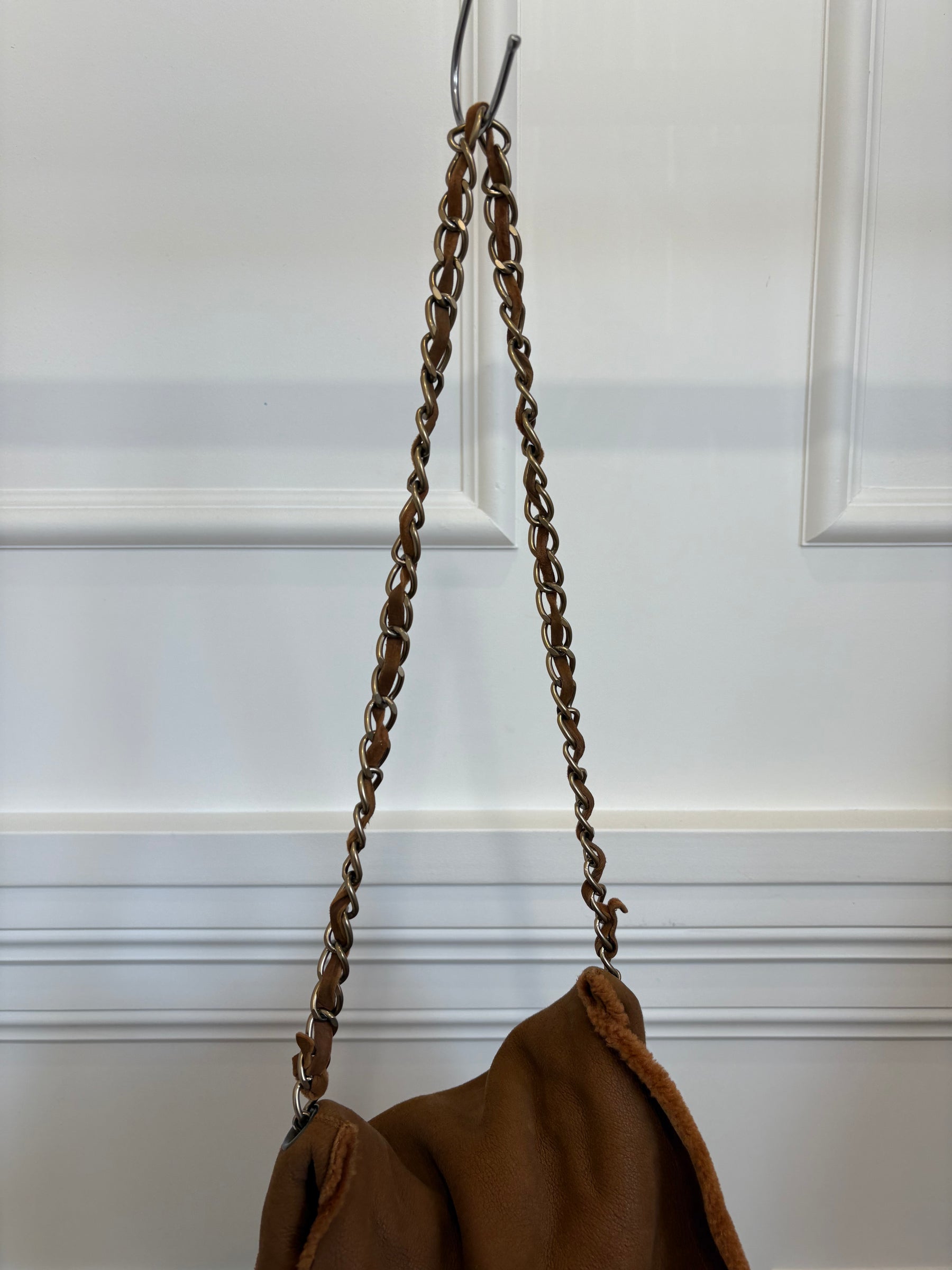 Chanel Tan Nubuck and Shearling Slouchy Flap Bag