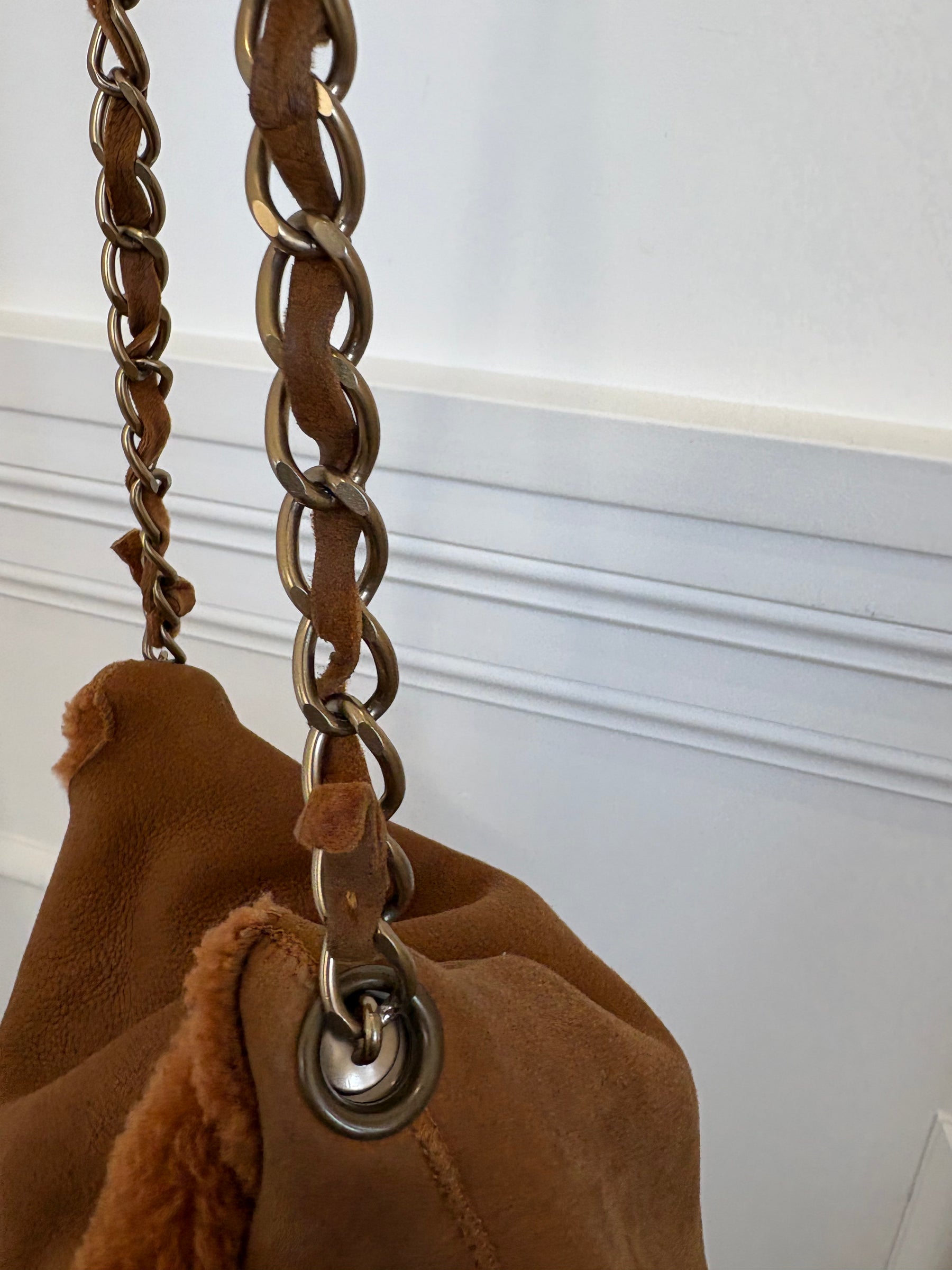 Chanel Tan Nubuck and Shearling Slouchy Flap Bag