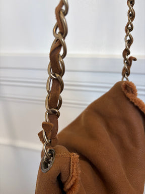 Chanel Tan Nubuck and Shearling Slouchy Flap Bag