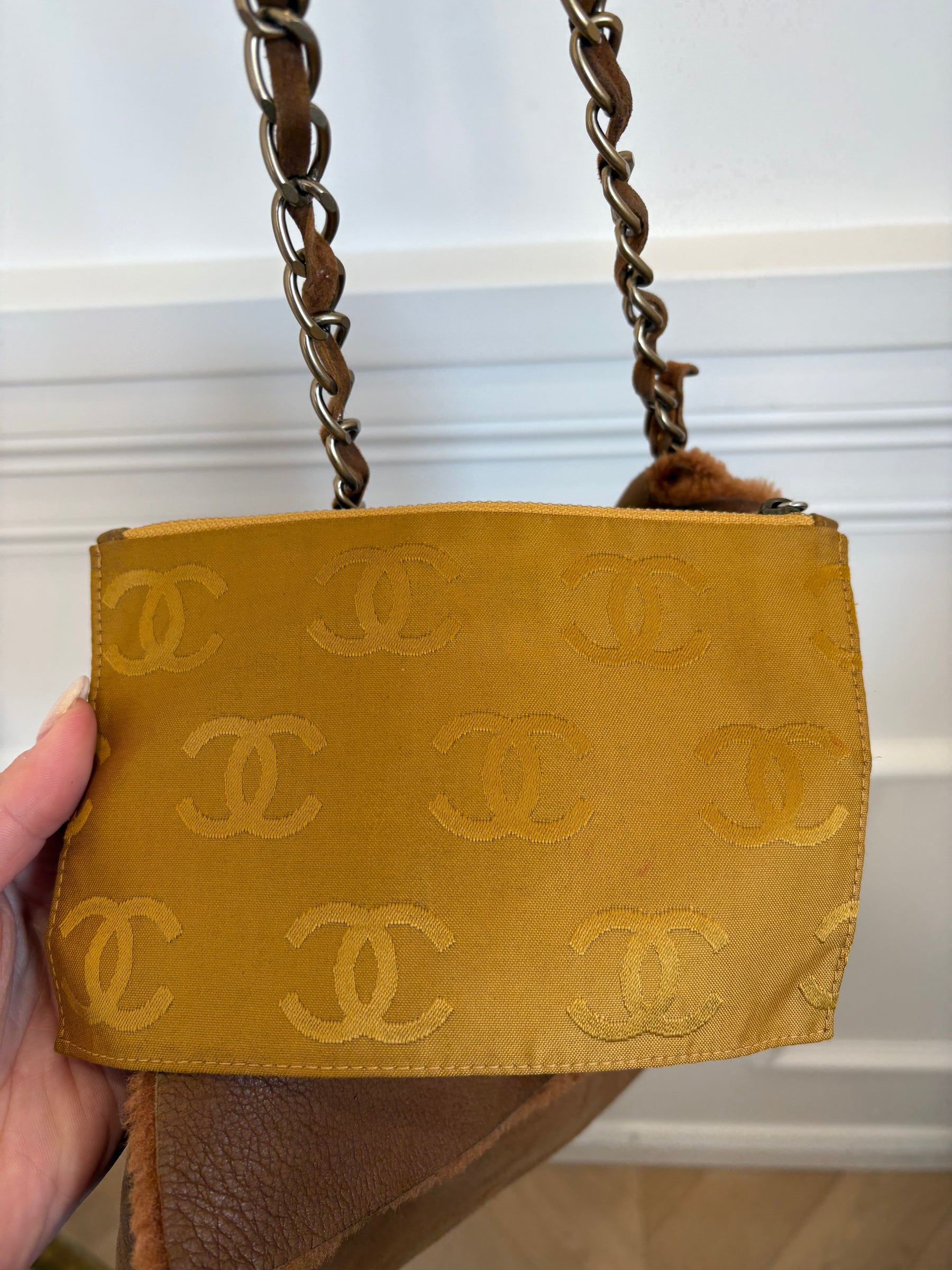 Chanel Tan Nubuck and Shearling Slouchy Flap Bag