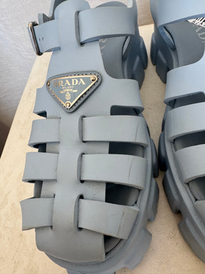 Prada Pale Blue Rubber Platform Fisherman Sandals, 38