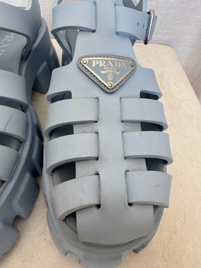 Prada Pale Blue Rubber Platform Fisherman Sandals, 38