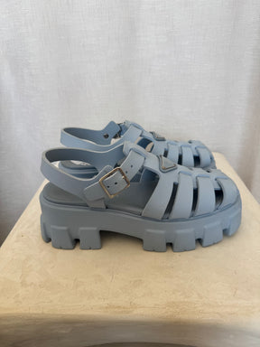 Prada Pale Blue Rubber Platform Fisherman Sandals, 38