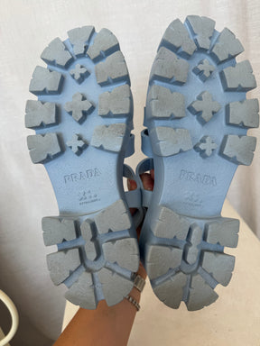Prada Pale Blue Rubber Platform Fisherman Sandals, 38