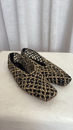 Camilla and Marc Black and Raffia Pointed Flats, 39
