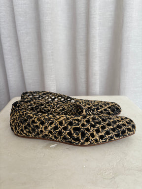 Camilla and Marc Black and Raffia Pointed Flats, 39
