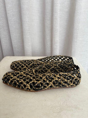 Camilla and Marc Black and Raffia Pointed Flats, 39