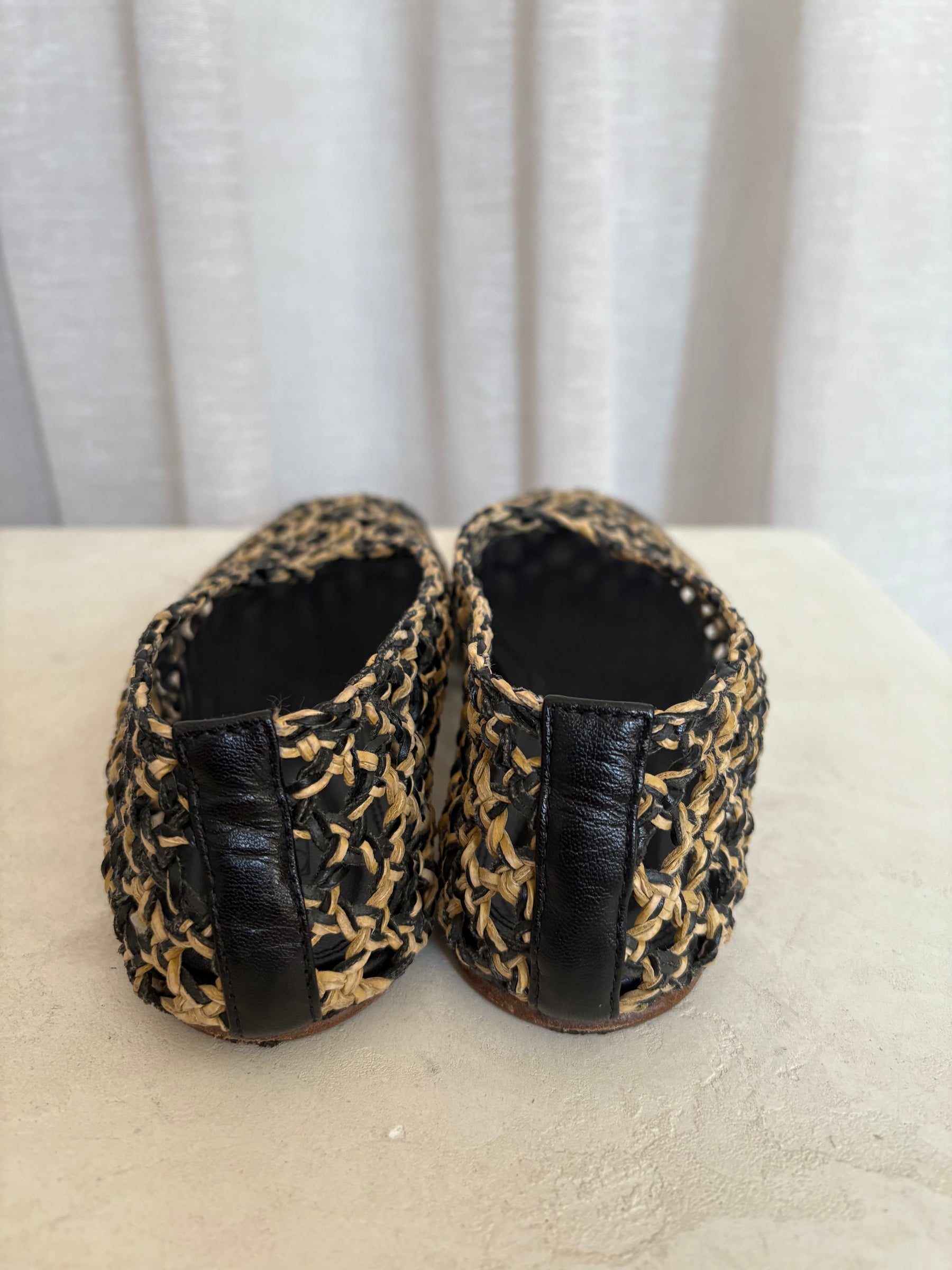 Camilla and Marc Black and Raffia Pointed Flats, 39