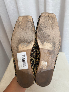 Camilla and Marc Black and Raffia Pointed Flats, 39