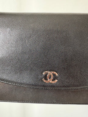 Chanel Black Irridescent Black Caviar Leather Wallet On Chain