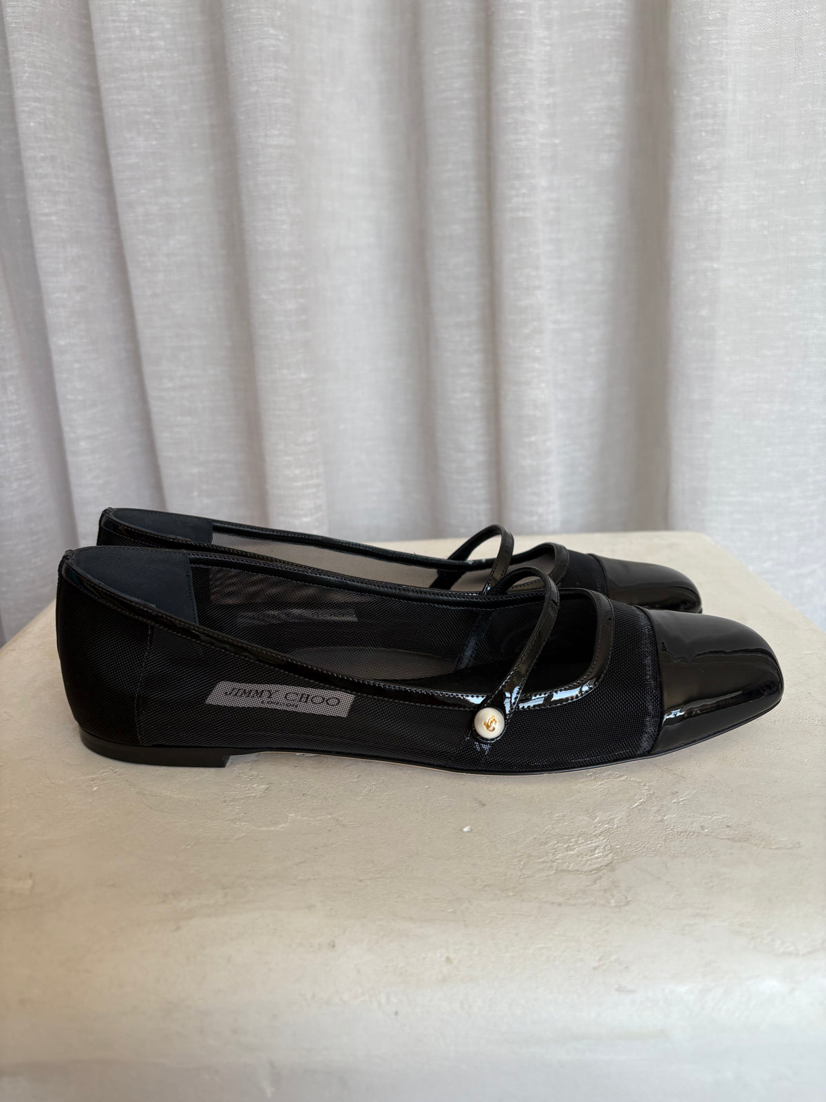 Jimmy Choo Black Mesh Pearl Detail Flats, 40.5