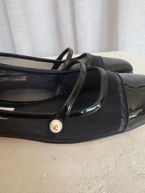 Jimmy Choo Black Mesh Pearl Detail Flats, 40.5