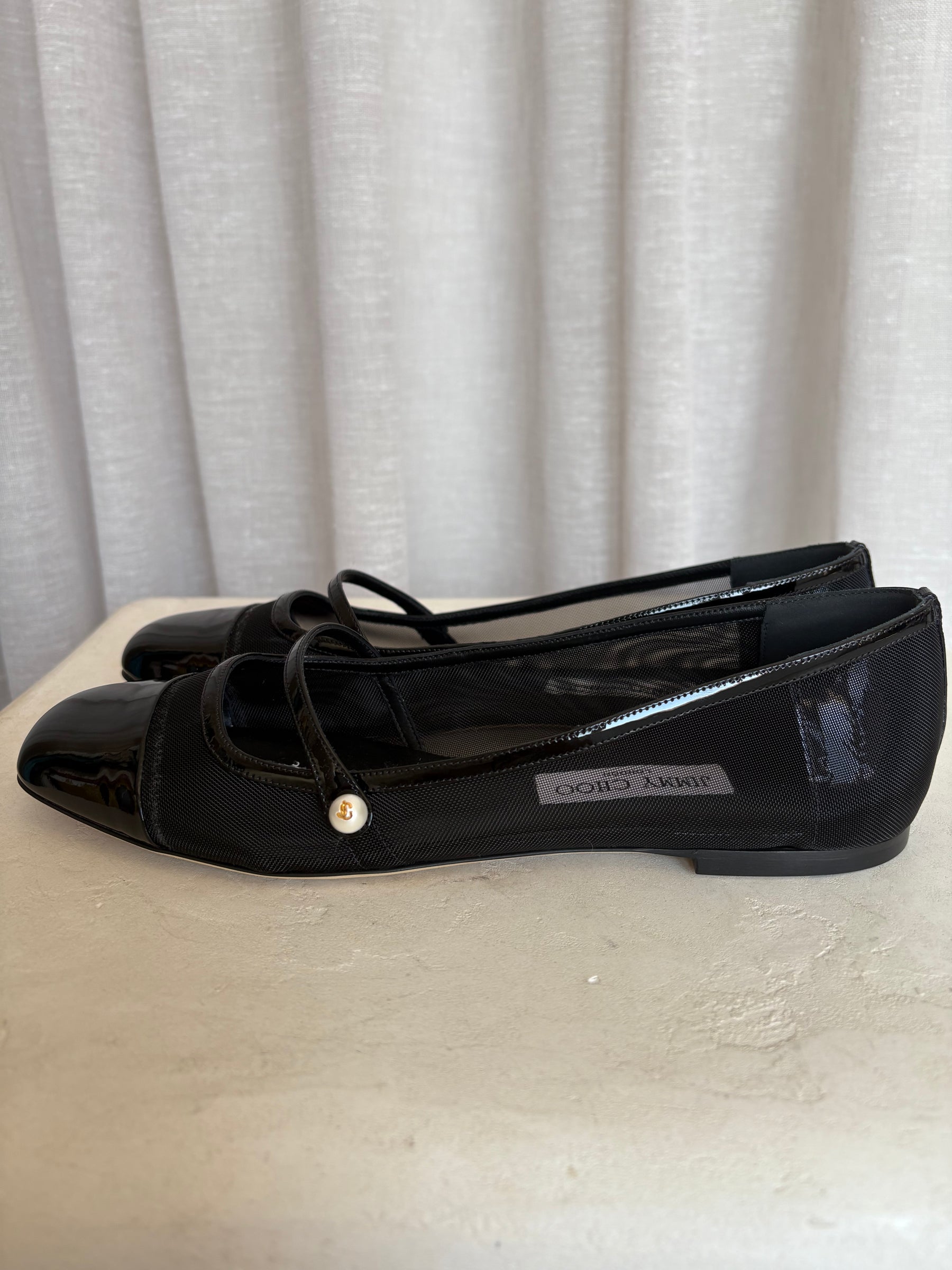 Jimmy Choo Black Mesh Pearl Detail Flats, 40.5
