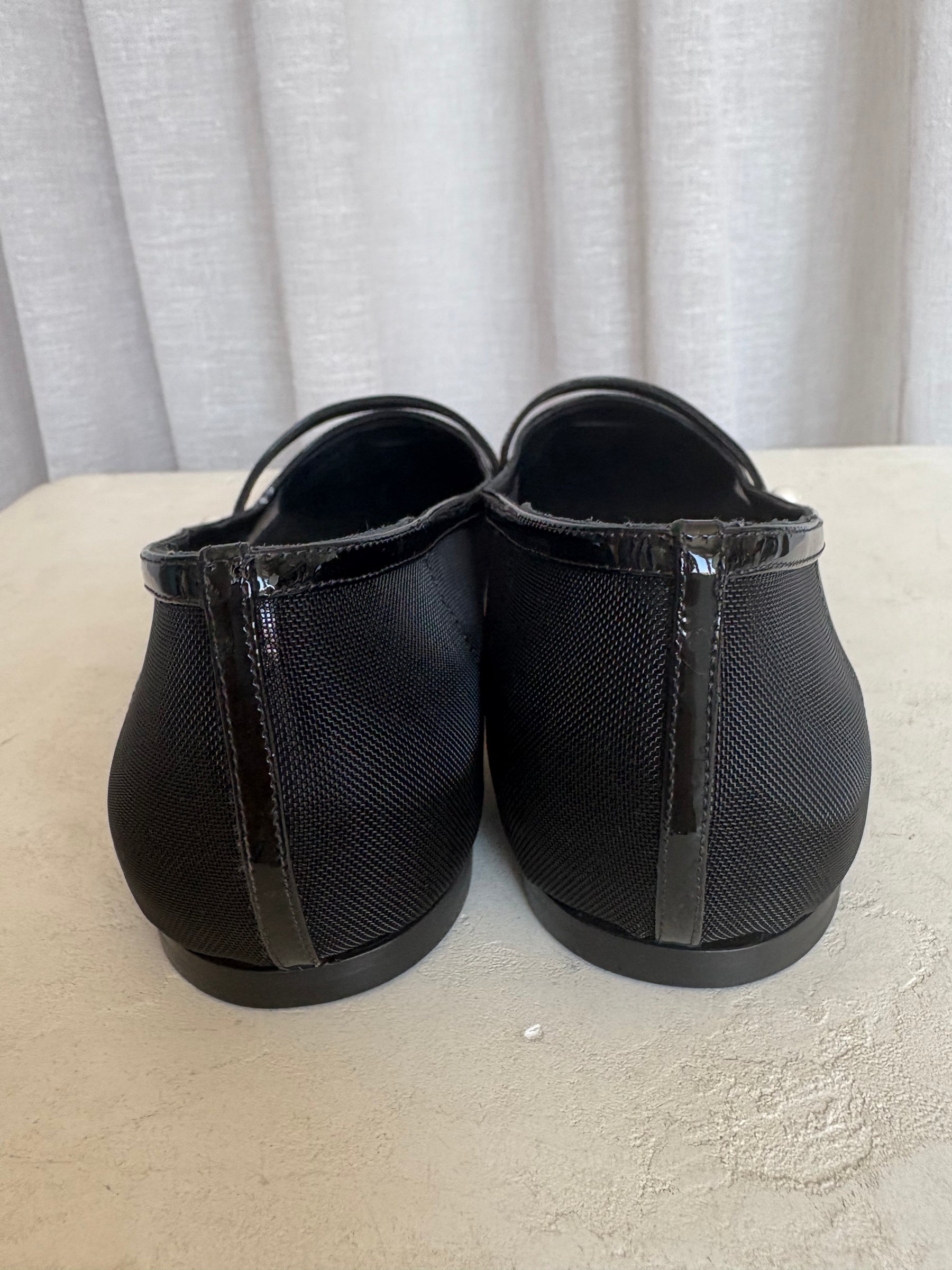 Jimmy Choo Black Mesh Pearl Detail Flats, 40.5