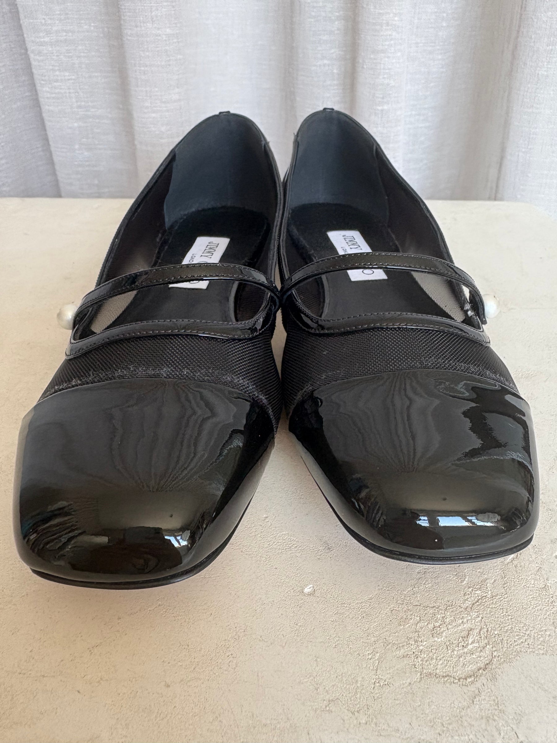 Jimmy Choo Black Mesh Pearl Detail Flats, 40.5