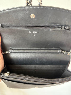 Chanel Black Irridescent Black Caviar Leather Wallet On Chain