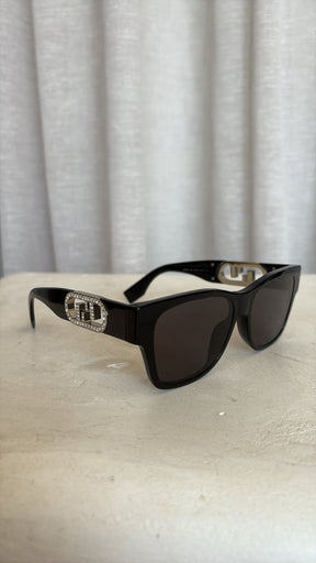 Fendi Black Crystal Logo Arm Sunglasses