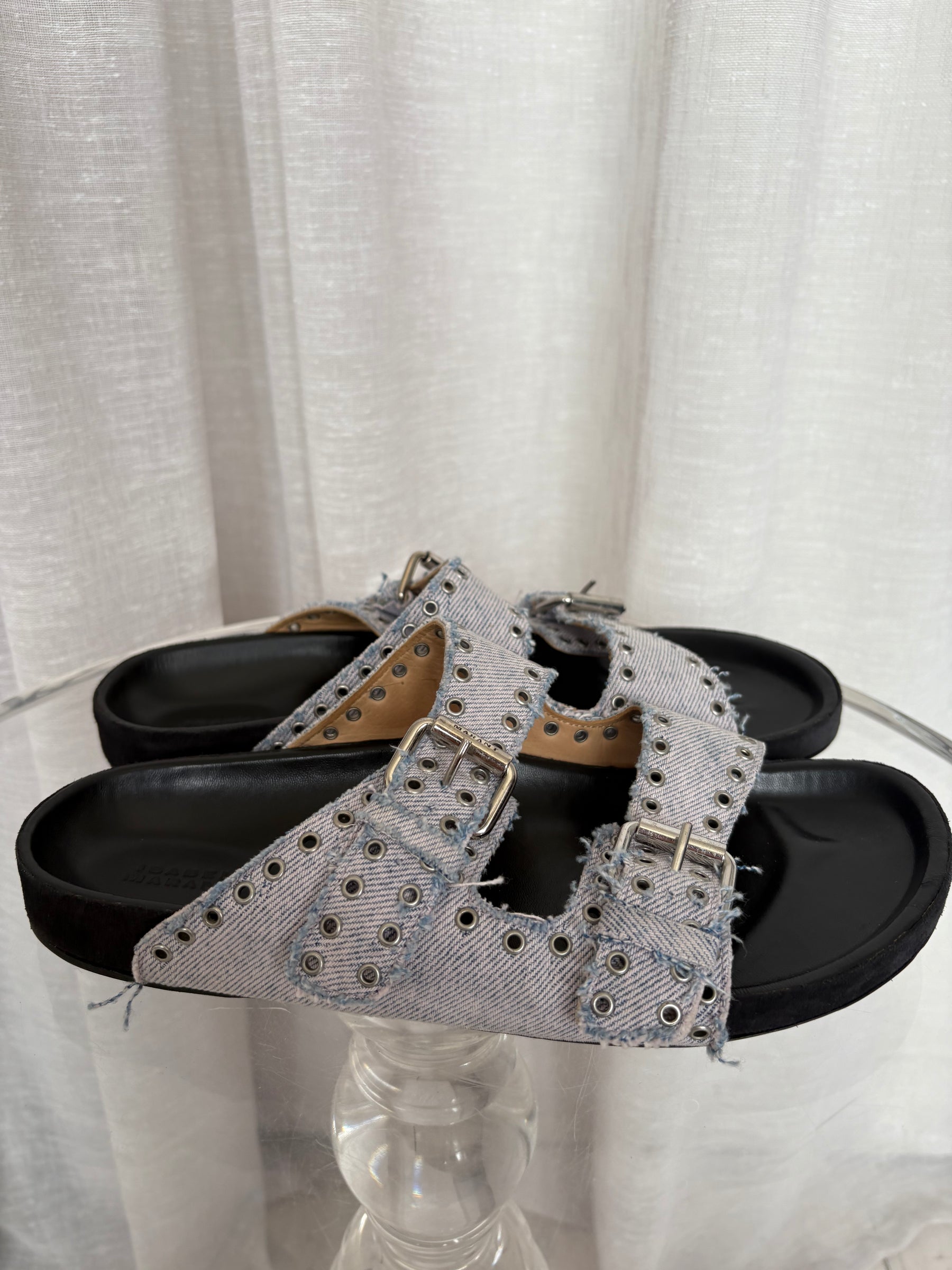 Isabel Marant Denim Eyelet Slides, 41