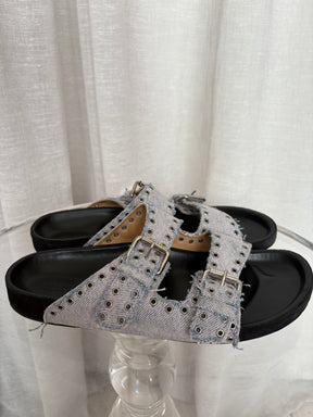 Isabel Marant Denim Eyelet Slides, 41