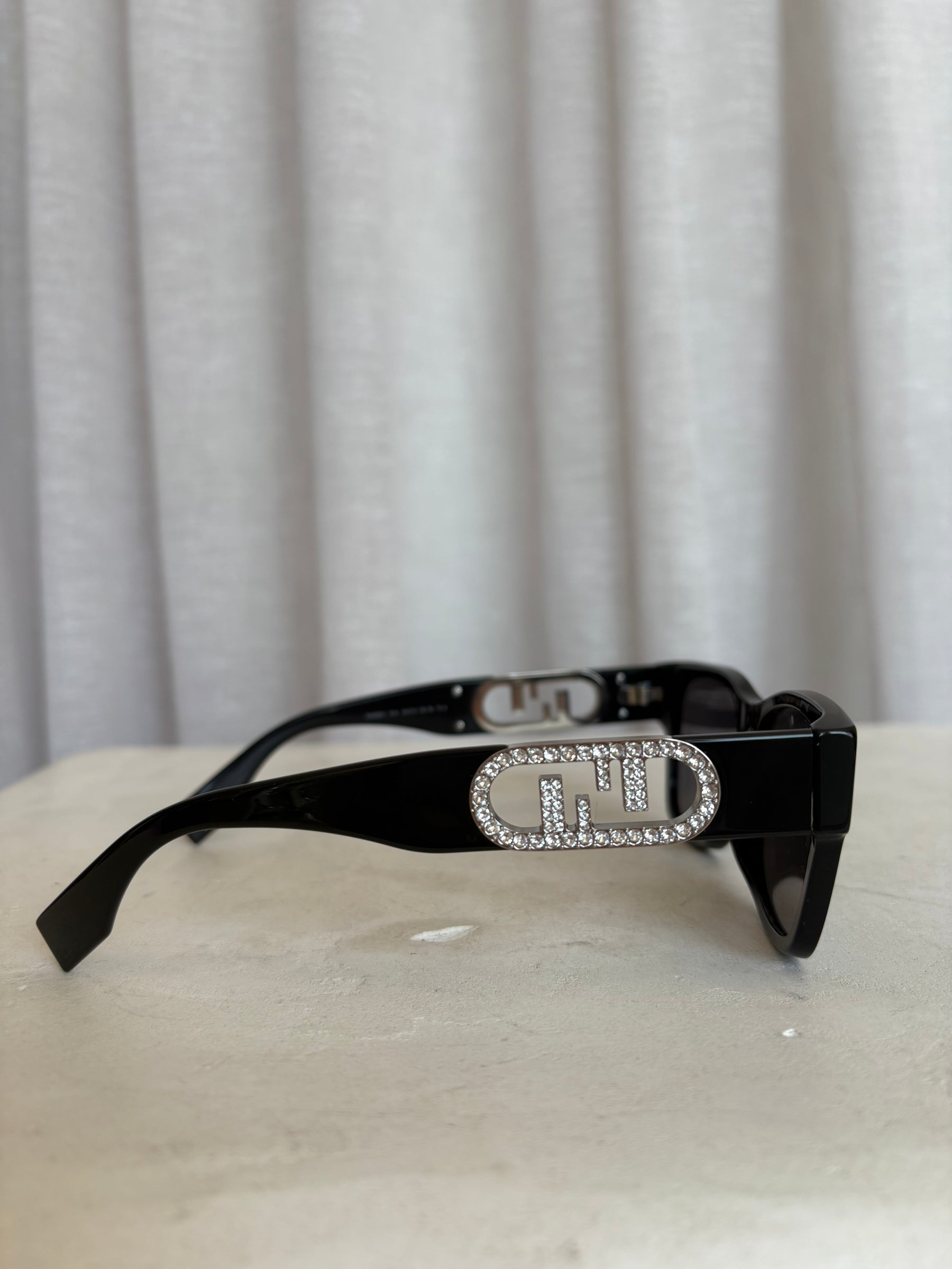 Fendi Black Crystal Logo Arm Sunglasses