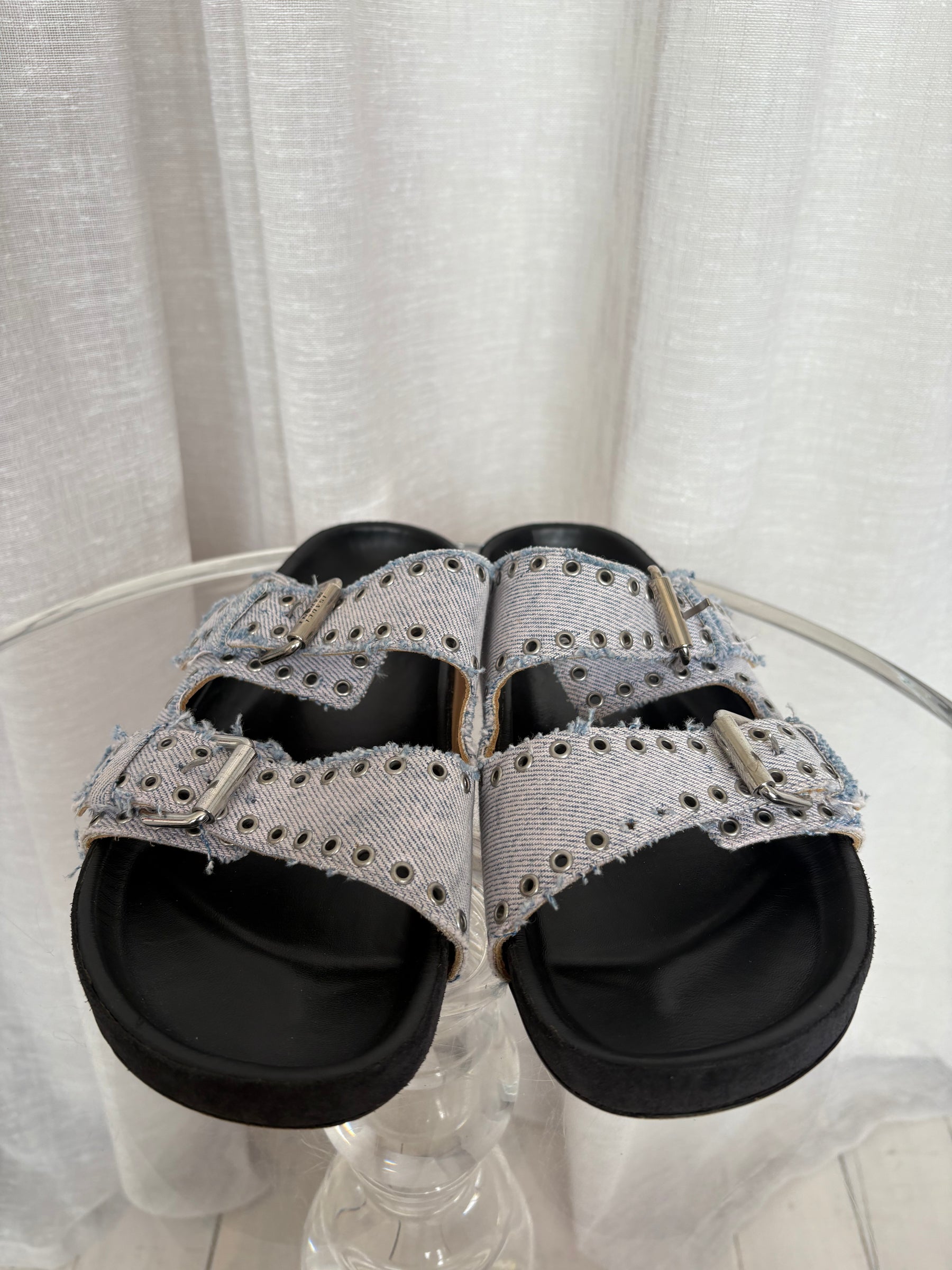 Isabel Marant Denim Eyelet Slides, 41