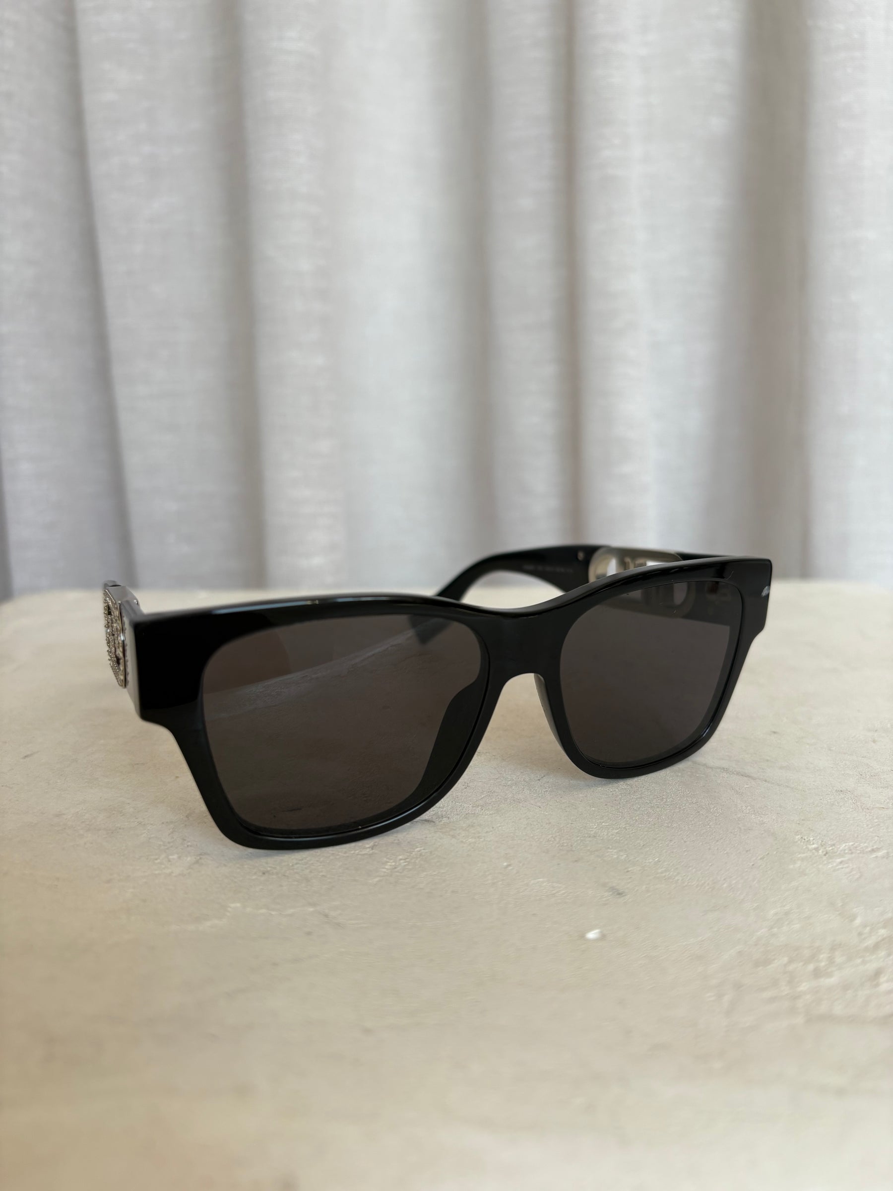 Fendi Black Crystal Logo Arm Sunglasses