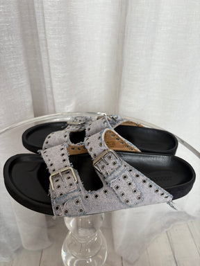 Isabel Marant Denim Eyelet Slides, 41