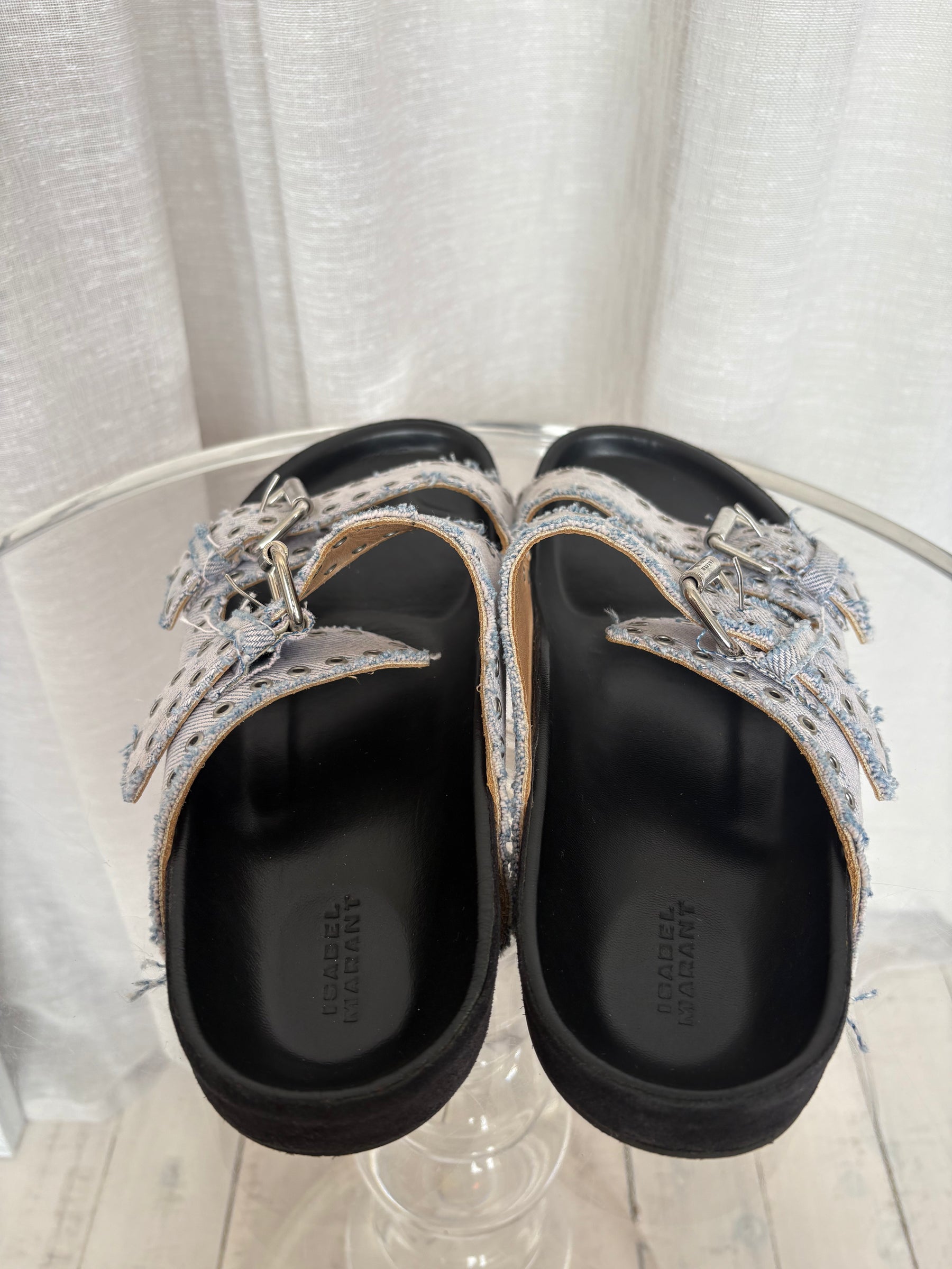 Isabel Marant Denim Eyelet Slides, 41