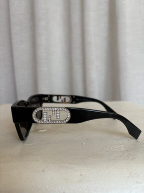 Fendi Black Crystal Logo Arm Sunglasses