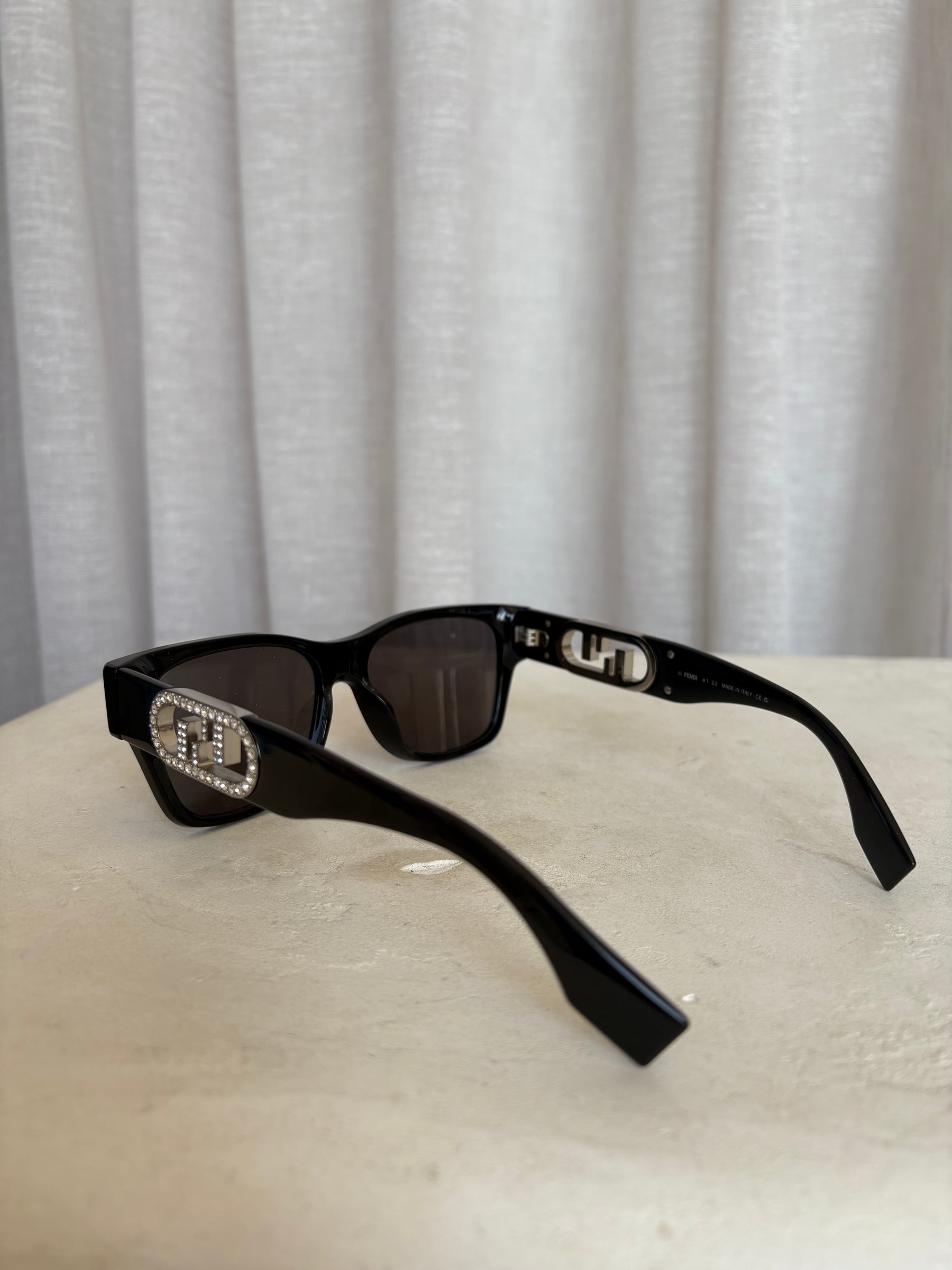 Fendi Black Crystal Logo Arm Sunglasses