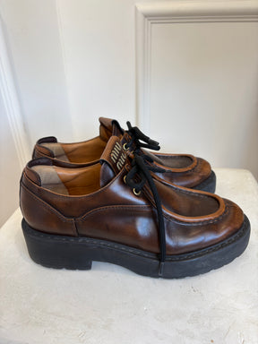 Miu Miu Brown Leather Platform Brogues, 40