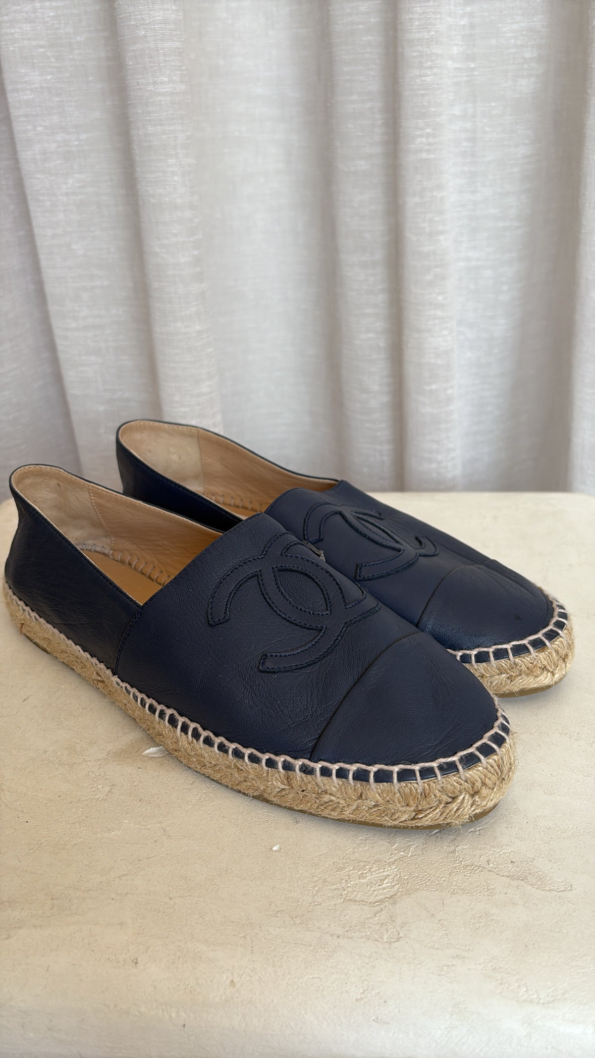 Chanel Navy Leather Espadrilles, 41