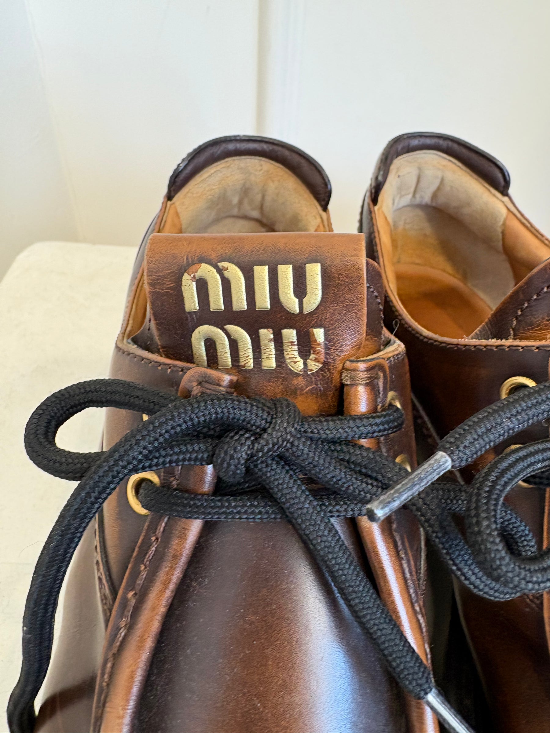 Miu Miu Brown Leather Platform Brogues, 40
