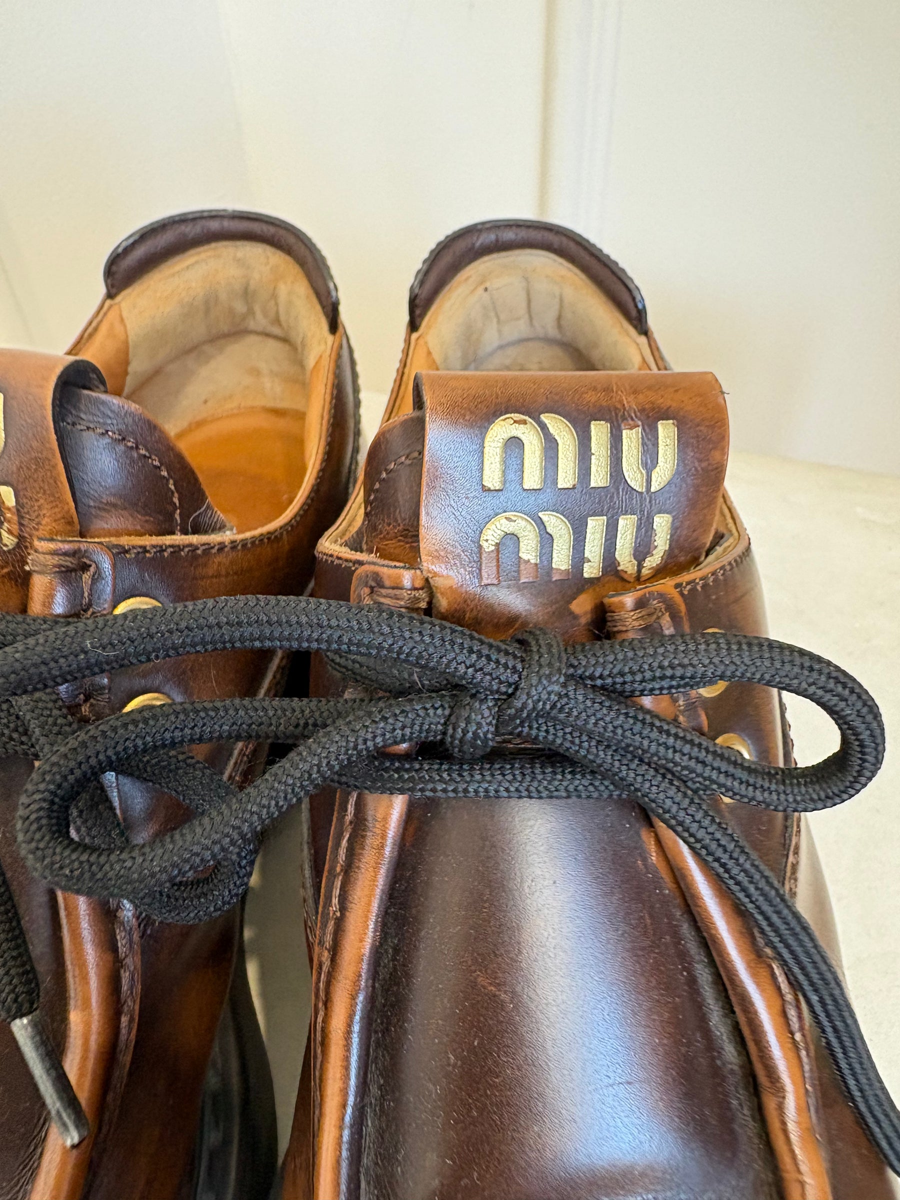 Miu Miu Brown Leather Platform Brogues, 40