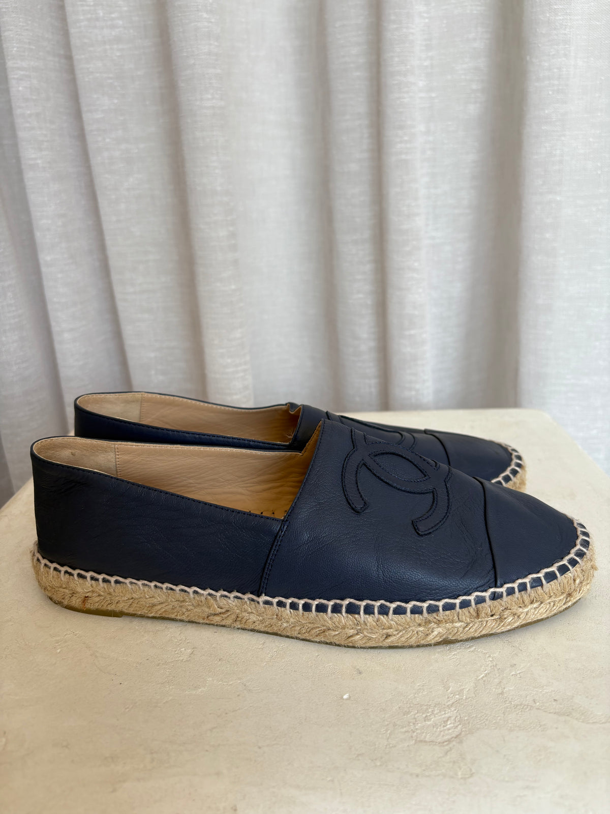 Chanel Navy Leather Espadrilles, 41