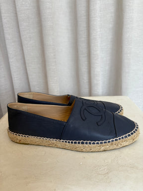 Chanel Navy Leather Espadrilles, 41