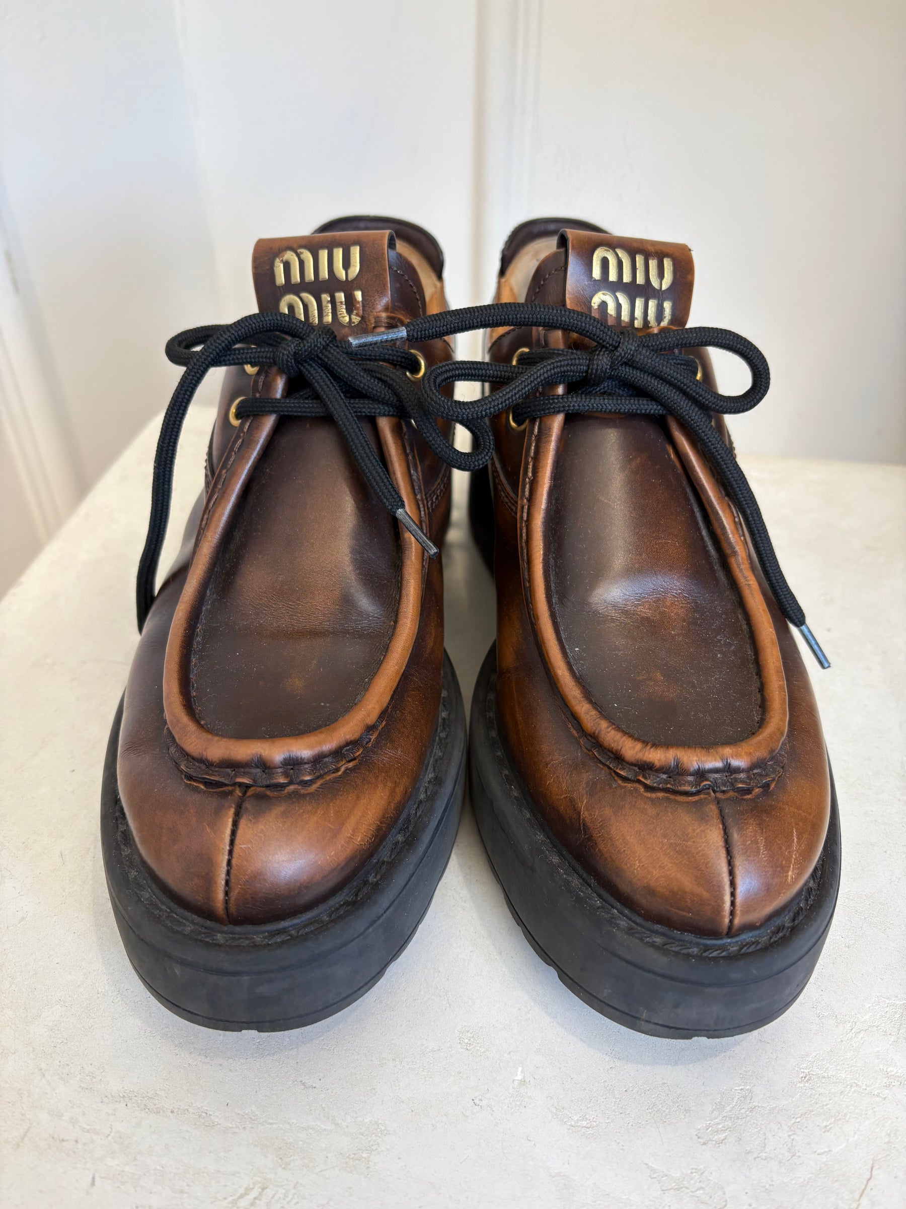Miu Miu Brown Leather Platform Brogues, 40