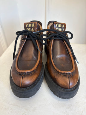 Miu Miu Brown Leather Platform Brogues, 40