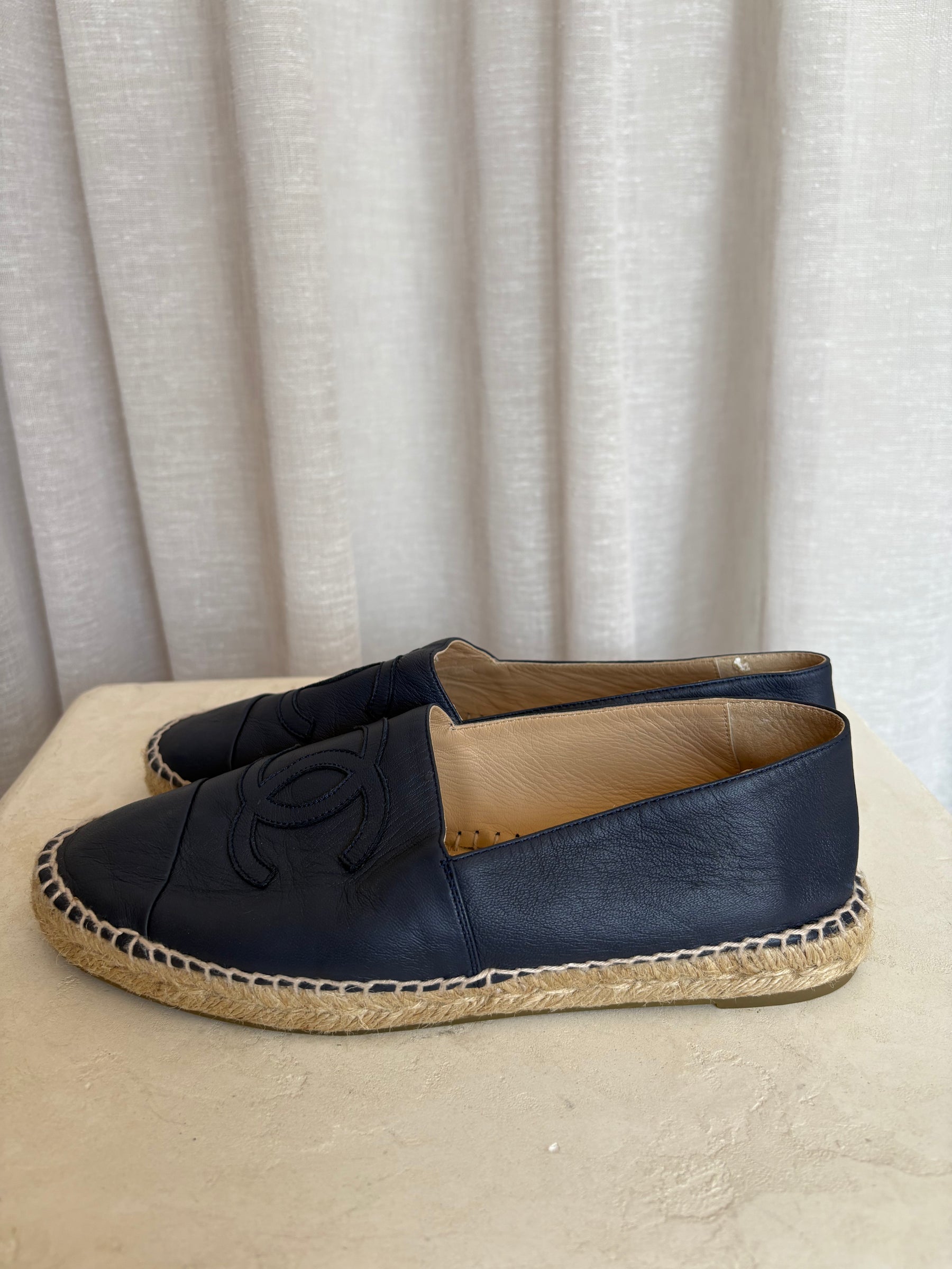 Chanel Navy Leather Espadrilles, 41