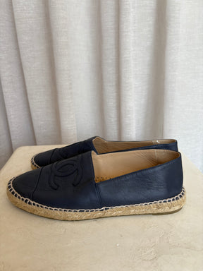 Chanel Navy Leather Espadrilles, 41
