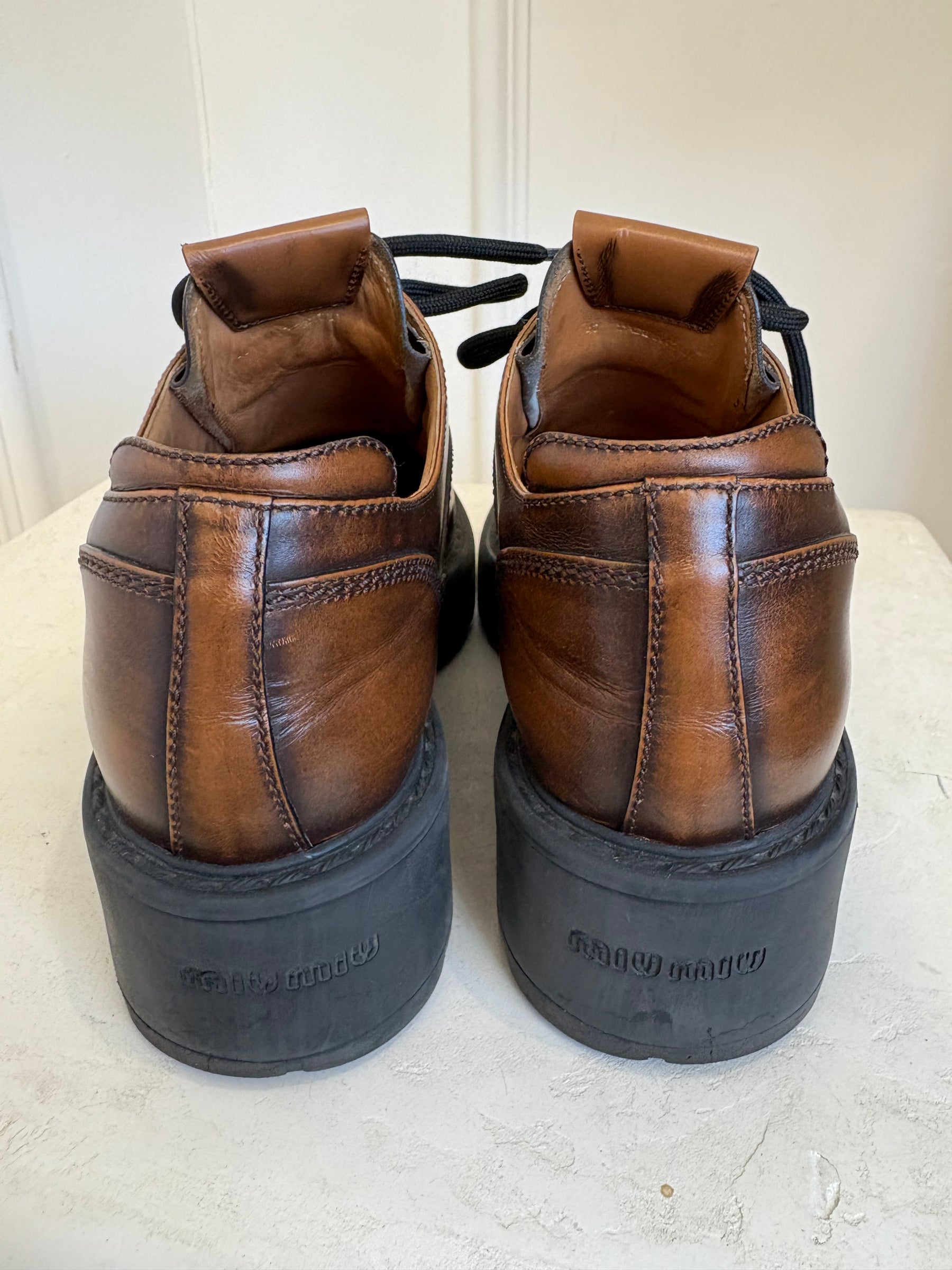 Miu Miu Brown Leather Platform Brogues, 40