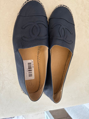 Chanel Navy Leather Espadrilles, 41