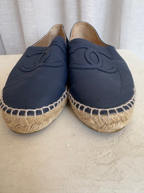 Chanel Navy Leather Espadrilles, 41
