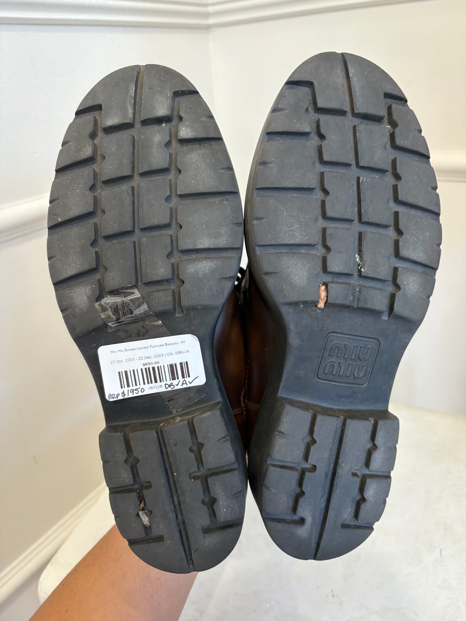 Miu Miu Brown Leather Platform Brogues, 40