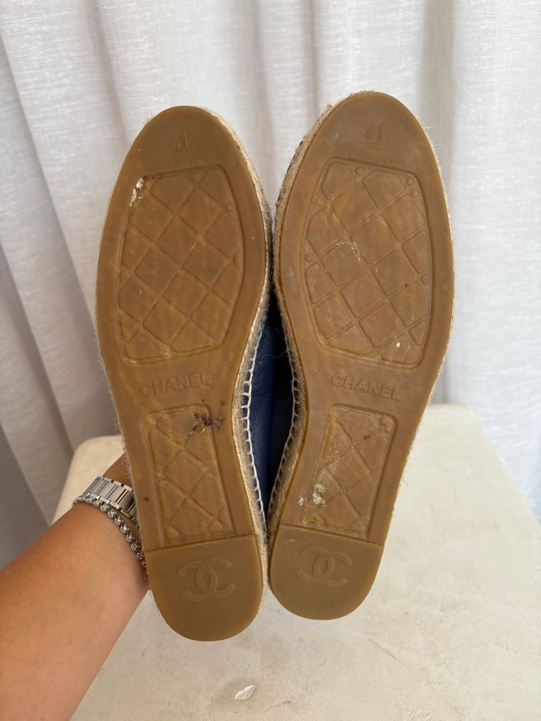 Chanel Navy Leather Espadrilles, 41