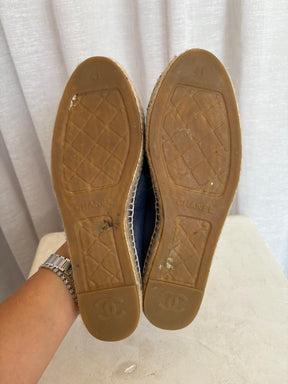Chanel Navy Leather Espadrilles, 41