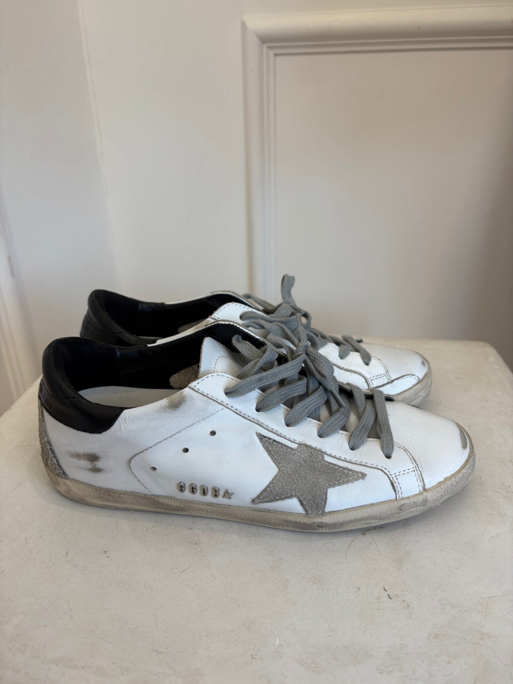 Golden Goose White and Black Leather Superstar Sneakers, 38