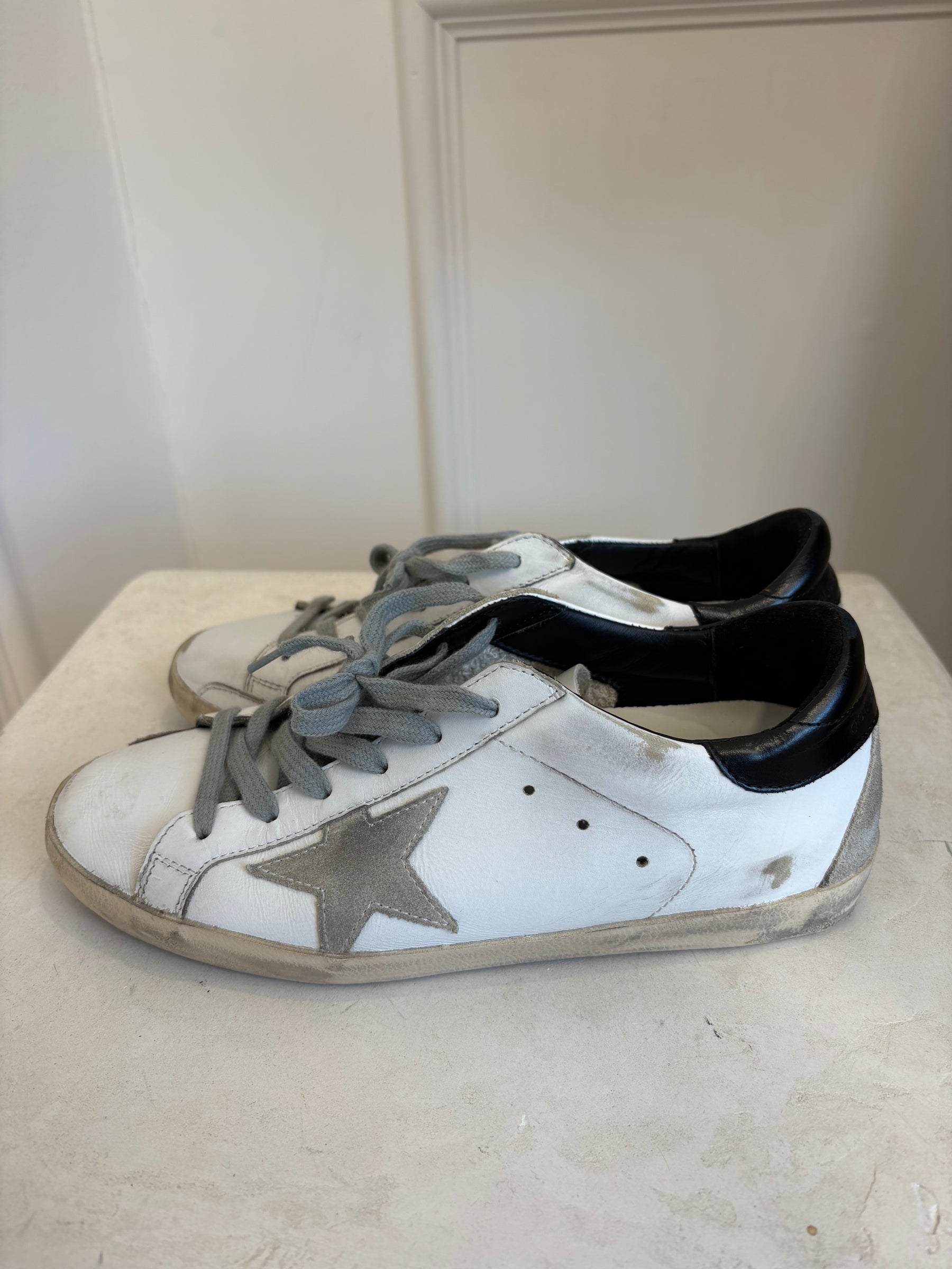 Golden Goose White and Black Leather Superstar Sneakers, 38